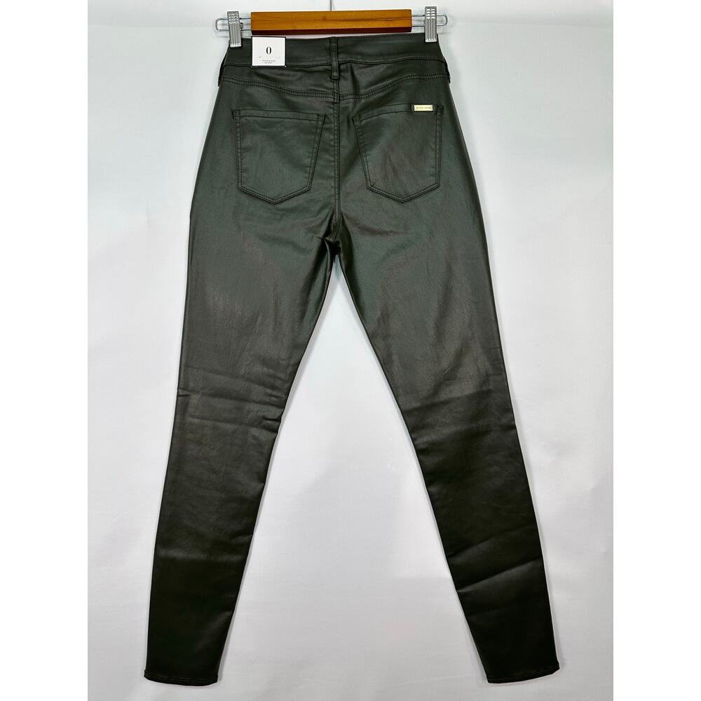 NWT White House Black Market Mid Rise Coated Moto Skinny Jeans Green Size 0R - Picture 3 of 12